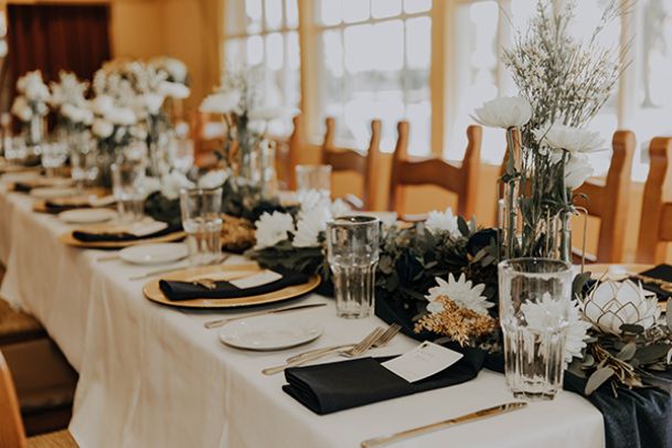 close up of table set for a banquet